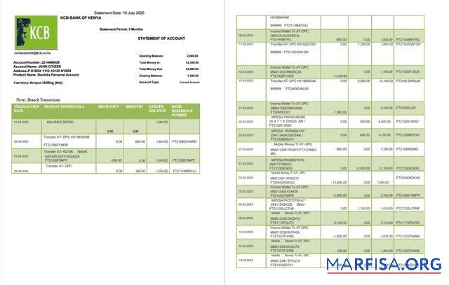 Realistic Kenya KCB bank statement of account word 2 pages download for verification